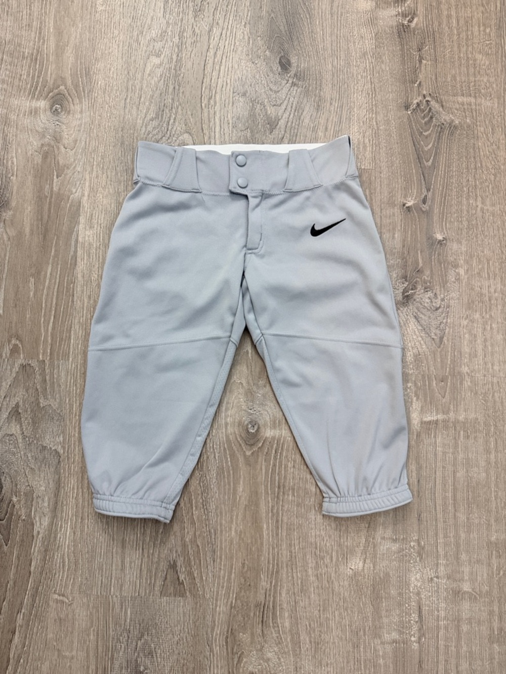Nike Kids Light Gray Athletic Baseball Pants with Black Swoosh